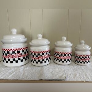 Vintage Coca-Cola 4 Piece Canister Set 1997 Checkered Board Dinnerware by Gibson